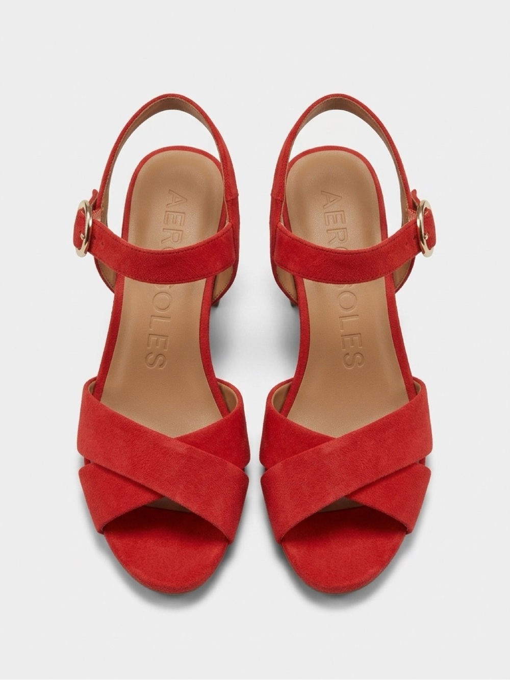 AEROSOLES Red Suede Crisscross Ankle-Strap Heels